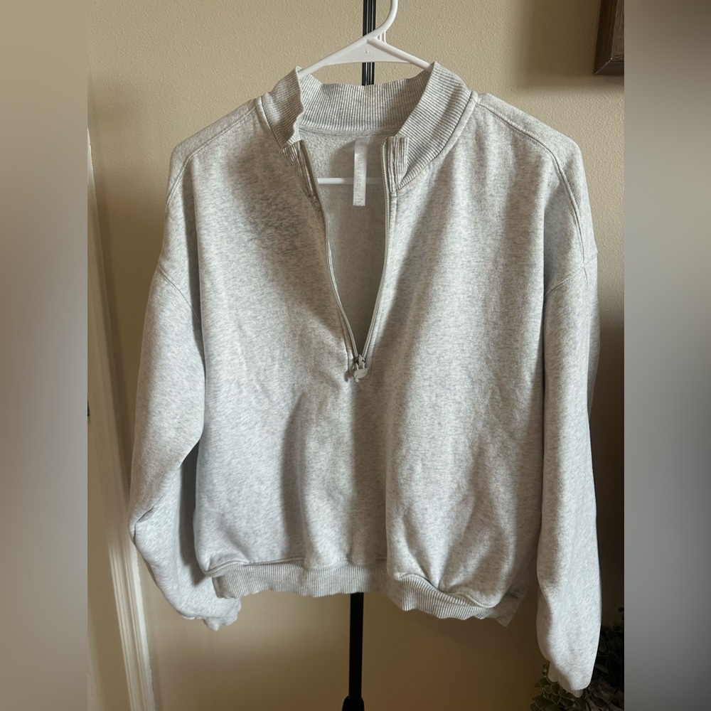 Fabletics Light Gray Half-Zip Pullover